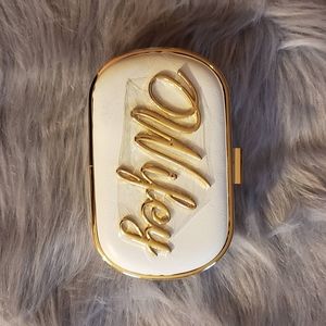 Aldo Cream and Gold Tone Clutch With Shoulder Strap Chain